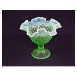 Fenton Green Uranium Opalescent Hobnail Bowl