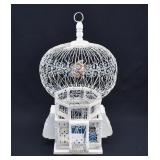 Vintage Tunisian White Wire & Wood Bird House Cage
