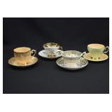 4 Vintage Gold Tone Bone China Cup & Saucer Sets