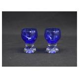 Pair Cobalt Clear Base Glass Cordial Stems