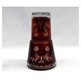 Bohemian Ruby Cut to Clear Tumble-Up Decanter Set