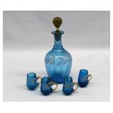 Victorian Enameled Blue Glass Liquor Set