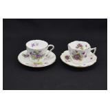 2 English Bone China VIOLET Cup & Saucer Sets