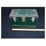 Green Metal Supply Trunk Full of Doll Clothes