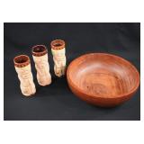 MCM Teak Serving Bowl & 3 Mai Tai Tiki Mugs