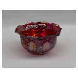 LE Smith RED HERITAGE Carnival Glass Bowl