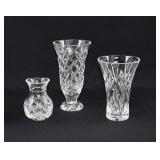 3 Waterford Irish Crystal Vases - Mixed Patterns