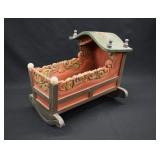 Hand Carved & Painted Folk Art Doll Cradle