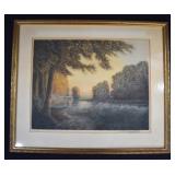 Aquiles Lï¿½on Lacault Etching BRIDGE AT BONNEUIL