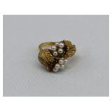 14kt Gold, Pearls & Sapphires Cocktail Ring