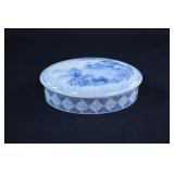 Chinese Blue & White Porcelain Oval Dresser Box