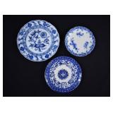 3 Vintage Blue & White Plates