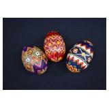 3 Large Hand-painted Pysanky Ukrainian Easter Eggs