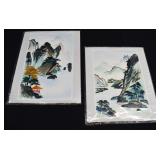 Pair Japanese Wheat Stalk on Silk Paintings