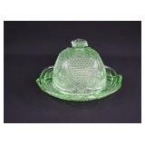 Green US Glass MASSACHUSETTS Dome Butter Dish