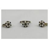 18kt White Gold Pearls & Sapphires Ring & Earrings