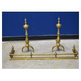 3-pc Brass Fireplace Fender & Andirons