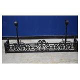 3-pc Black Forged Iron Fireplace Fender & Andirons