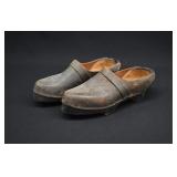 Pair Antique Dutch Leather & Wooden Clog Shoes