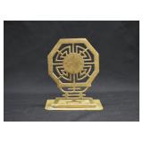 One Chinese Geometric Cut Brass Bookend