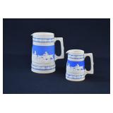 2 Copeland Spode Blue Sprigware FOX HUNT Jugs