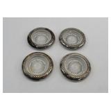 4 Gadrooned Sterling Silver & Glass Drink Coasters