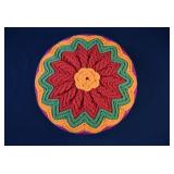 Mid-Century Handmade Crochet Sunburst Pillow