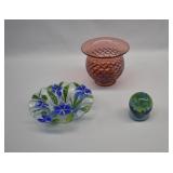 ART GLASS LOT- Vase, Bowl & Paperweight