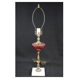 Marble Based Cranberry Swirl Glass Table Lamp