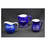 3- Blue & White Bar Advertising Pitchers