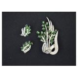 TRIFARI Green & Clear Crystal Brooch & Earring Set