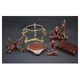 Assortment Asian Brass Dragon & Hardwood Stands
