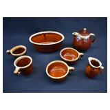 8 pc Hull Pottery Brown Drip Glaze- Teapot +
