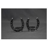Pair Vintage BLACK CAT Cast Iron Horseshoe Bookend