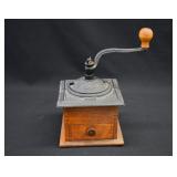 Antique Cast Iron & Wood Hand Crank Coffee Mill