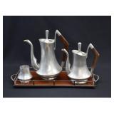 MCM Aluminum & Teak Coffee & Tea Set w/ Tray
