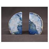 Pair of Brazilian Blue Agate Stone Bookends