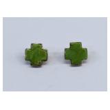 Pair Green Gaseite & Sterling Silver Stud Earrings