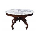Carved Mahogany Italian Marble Top Coffee Table