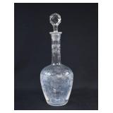 Antique Romanian Glass Engraved Decanter & Stopper