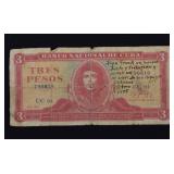 1989 Bank of Cuba 3 Peso Banknote