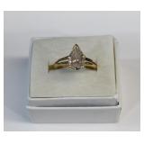 14kt Gold Pear Cut colorless Gemstone Ring