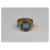 Sterling Silver Vermeil Blue Topaz Modernist Ring