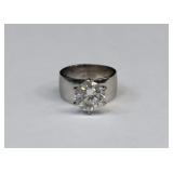 Wide Band Sterling Silver CZ Engagement Ring