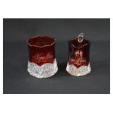 2 Antique Ruby Flash Glass Souvenir Itmes