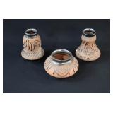 3 Egyptian Incised Sgraffito Art Pottery Vase