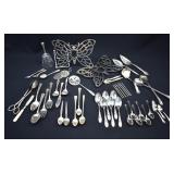 LOT-Silverplate Flatware, trivets & Bell