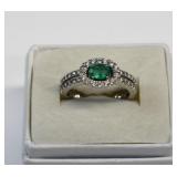 14kt Gold .45 ct Oval Cut Emerald & Diamond Ring