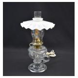 Electrified Oil Lamp with Milk Glass Ruffle Shade