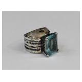Large Blue Topaz Sterling Silver Cocktail Ring